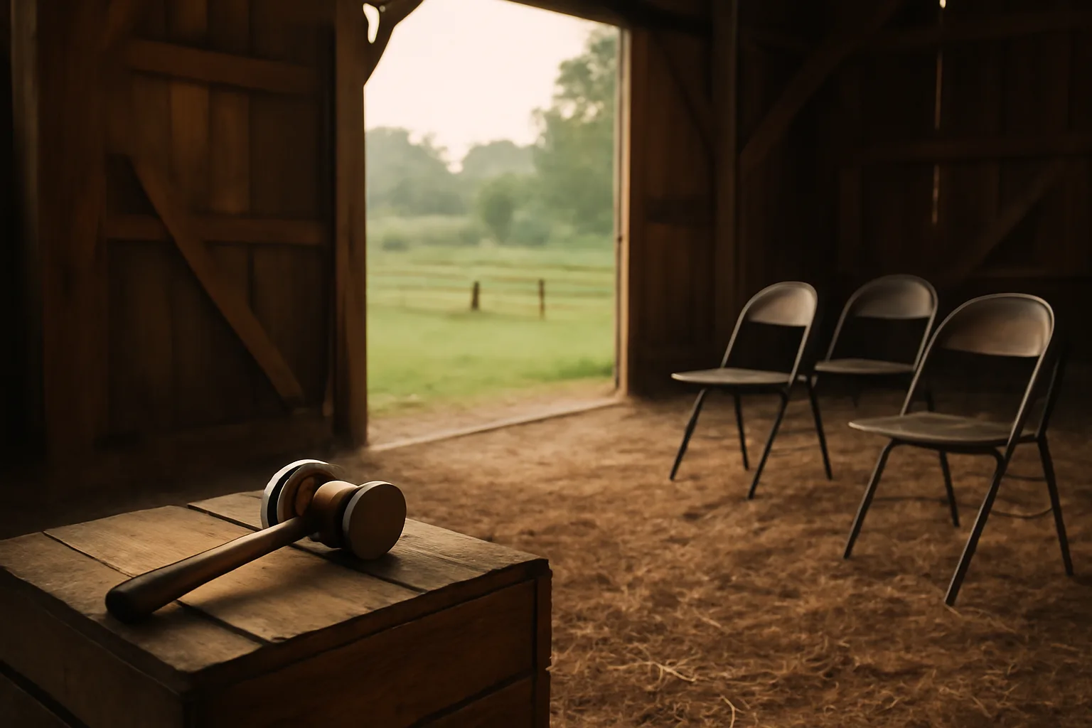 Gavel on a crate in a Connecticut auction barn