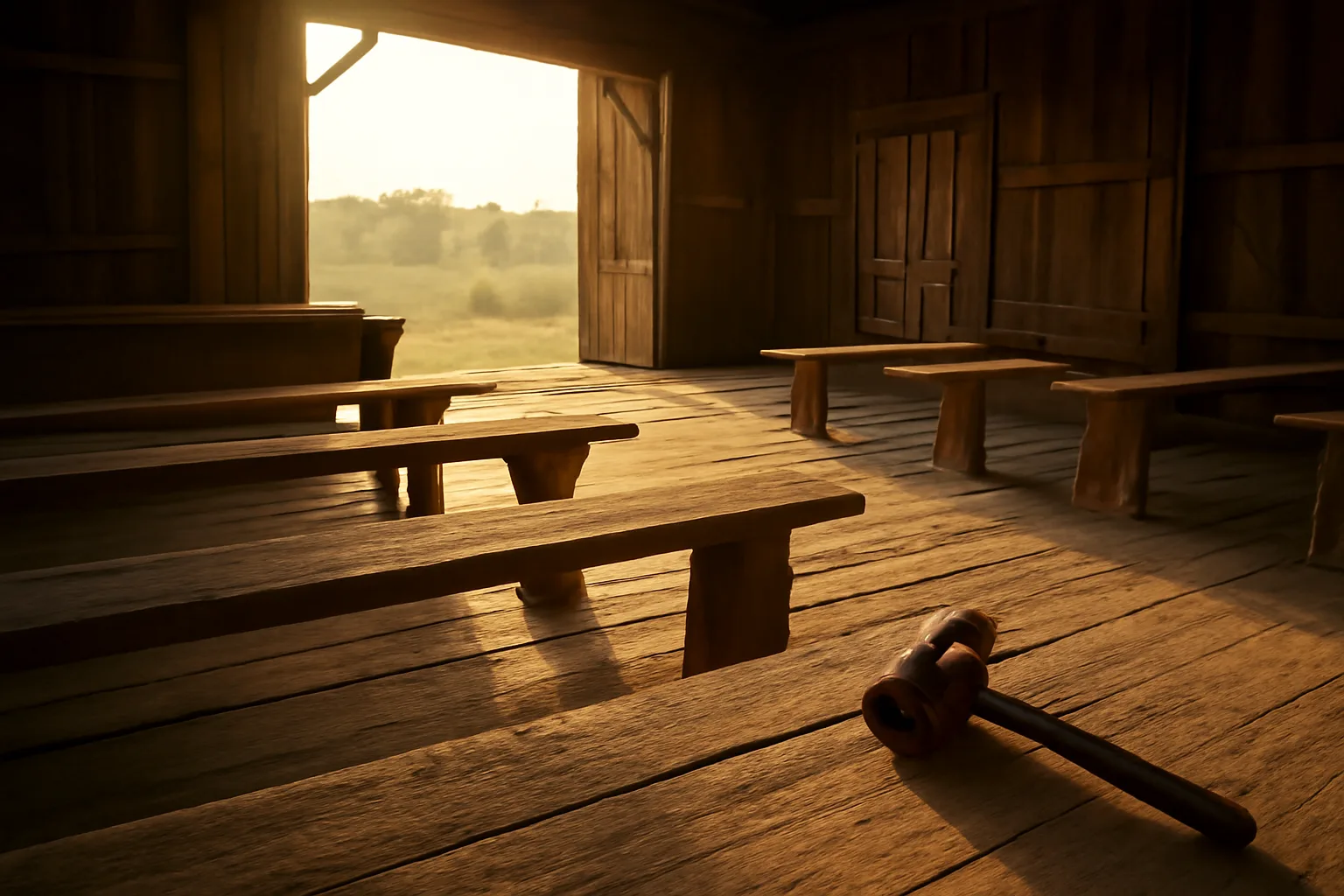 Hardwood gavel on a barn auction floor in rural Arkansas