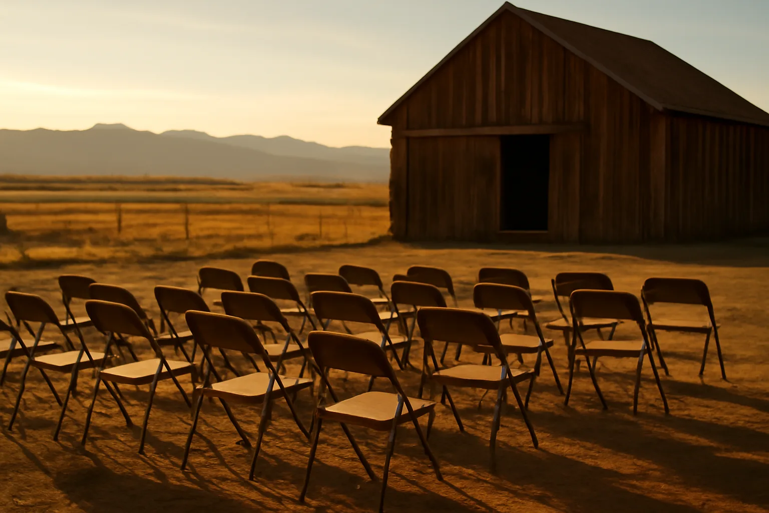 Empty Colorado auction ring used by auctioneers at sunset
