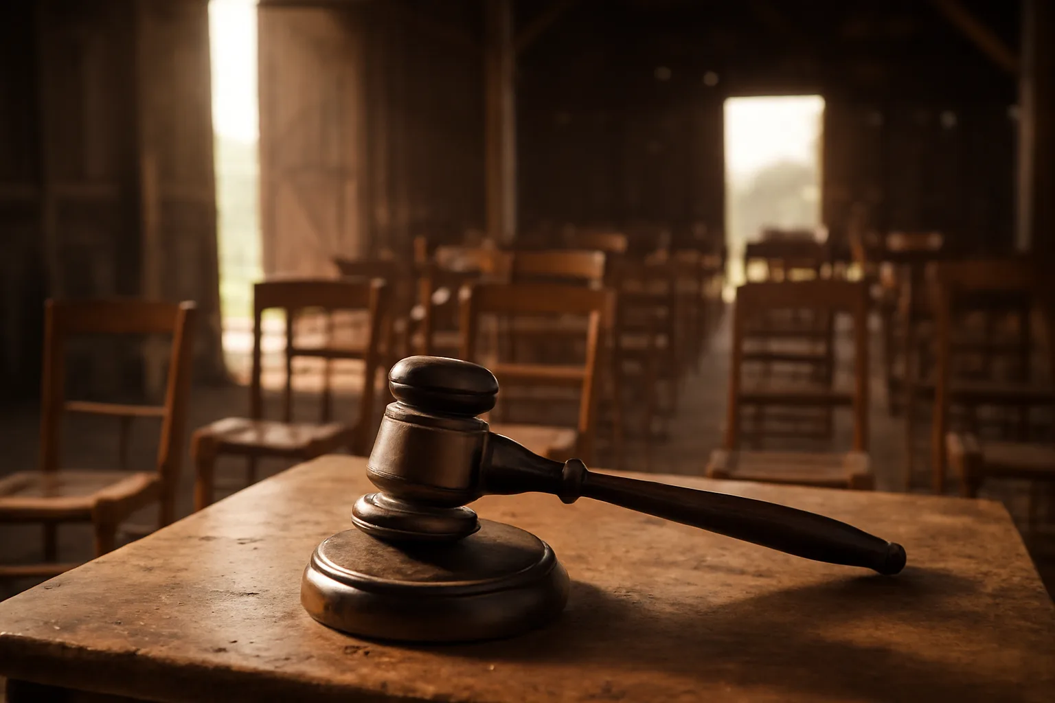 Wooden podium and gavel in a quiet Connecticut auction barn